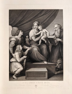 Madonna and Child with St. Jerome, the Archangel Raphael and the Young Tobias – The Madonna of the Fish – Sanctissima Virgo a pisce dicta (after RAPHAEL) 1854 etching and engraving on wove paper; plate 610 x 460 mm (24 x 18 1/8 inches) Andresen (Handbuch) 5 final state; Apell 7 third (final) state