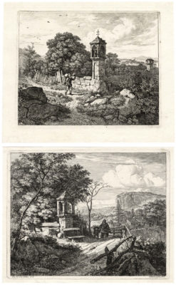 JOHANN CHRISTOPH ERHARD 1795 Nuremberg – Rome 1822 Die zwei großen Landschaften mit den Betsäulen (Zwei Ansichten aus der Umgebung des Schneebergs) – The Two Large Landscapes with Roadside Crosses (Two Views from the Schneeberg region) 1817