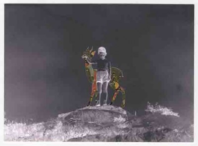 SOLD - Little Deer, 2018, digital print with marbled-paper insert; 5 1/4 x 7 3/8 inches