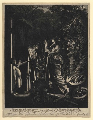 HENDRICK GOUDT 1583 The Hague – Utrecht 1648 The Mocking of Ceres (after ADAM ELSHEIMER) 1610 engraving with engraving; 326 x 252 mm (12 13/16 x 9 15/16 inches) Dutuit 6; Weizsäcker vol. 2, p. 139, no. 19 first state (of two); Hollstein 5; Andrews, p. 188 under no. 23; Jacoby, p. 219 under no. 25 WATERMARK Strasburg lily and shield with bend PROVENANCE P. & D. Colnaghi & Co., London (their stock nos. in pencil on verso C29213 and 33841) A very fine impression; in small tear in the lower left margin with an old repair; pale mat stain in the margins; with small margins beyond the platemark all round. This is one of the two plates Goudt engraved in Rome after compositions by Adam Elsheimer. The original painting that must have served as the model for Elsheimer’s own etching of this subject (known only in a unique impression in the Kupferstichkabinett of the Hamburger Kunsthalle; Jacoby, p. 85, fig. 65) as well as for Goudt’s print, is thought to be lost. It was formerly believed to be the version in the Museo del Prado, Madrid, which shows the scene in reverse, an idea disputed by Keith Andrews (Andrews, pp. 187ff., no. 23). The story illustrated here is taken from Ovid’s Metamorphoses (V.446−461) and paraphrased in the verses of the poet and diplomat Janus Rutgers engraved below the print. While searching the earth for her daughter Proserpina, who had been abducted by Pluto, Ceres quenched her thirst at the house of an elderly peasant woman. Ceres drank the water so greedily that she was mocked by Stellio, the young boy seen at the left. Angered, the goddess flung at him the grains of barley from the drink, transforming him into a newt (stellio in Latin).