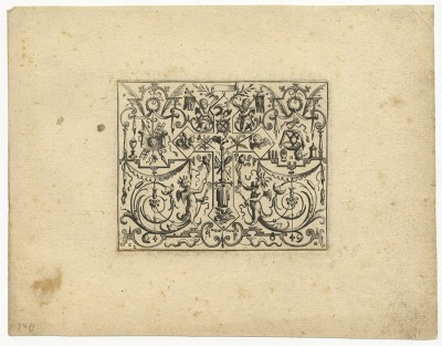 Matthäus Merian the Elder 1593 Basel – Bad Schwalbach 1650 Grotesken mit geistlichen und weltlichen Symbolen – Grotesques with Spiritual and Secular Symbols, 1616 Page 2 from a series of 17 etchings, each 145 x 190 mm or 135 x 184 mm 3rd edition, published by Johann Christoph Weigel, Nuremberg, between 1690 and 1726 (with the editor’s address on the first plate) Berliner Ornamentstichkatalog 38 (1st edition); Wüthrich 117–133 (without 117, 126, 127, 132, and 133); Warncke 1088–1104 (without 1088, 1097, 1098, 1103, and 1104)