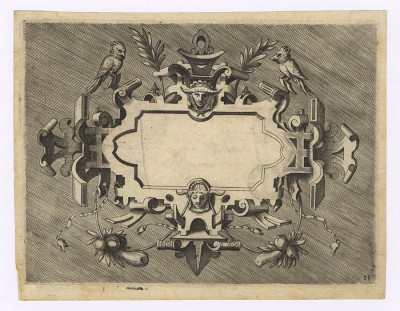 ITALIAN Plate no. 11 from a set of Thirteen Scrollwork and Strapwork Ornaments (after VREDEMAN DE VRIES) ca. 1573 engravings; each ca. 184 x 135 mm (7 1/4 x 5 3/8 inches) Hollstein (Vredeman de Vries) 14–26 copies I WATERMARK shield with star PROVENANCE Charles Naudet, Paris (Lugt 1937) Musée d’art et d’industrie, Lyon (cf. Lugt 1699) LITERATURE Elizabeth Miller, 16th-Century Italian Ornament Prints in the Victoria and Albert Museum, London 1999, cat. no. 5
