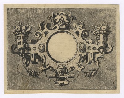 ITALIAN Plate no. 13 from a set of Thirteen Scrollwork and Strapwork Ornaments (after VREDEMAN DE VRIES) ca. 1573 engravings; each ca. 184 x 135 mm (7 1/4 x 5 3/8 inches) Hollstein (Vredeman de Vries) 14–26 copies I WATERMARK shield with star PROVENANCE Charles Naudet, Paris (Lugt 1937) Musée d’art et d’industrie, Lyon (cf. Lugt 1699) LITERATURE Elizabeth Miller, 16th-Century Italian Ornament Prints in the Victoria and Albert Museum, London 1999, cat. no. 5