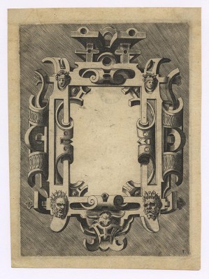 ITALIAN Plate no. 1 from a set of Thirteen Scrollwork and Strapwork Ornaments (after VREDEMAN DE VRIES) ca. 1573 engravings; each ca. 184 x 135 mm (7 1/4 x 5 3/8 inches) Hollstein (Vredeman de Vries) 14–26 copies I WATERMARK shield with star PROVENANCE Charles Naudet, Paris (Lugt 1937) Musée d’art et d’industrie, Lyon (cf. Lugt 1699) LITERATURE Elizabeth Miller, 16th-Century Italian Ornament Prints in the Victoria and Albert Museum, London 1999, cat. no. 5
