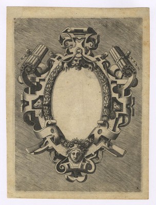ITALIAN Plate no. 2 from a set of Thirteen Scrollwork and Strapwork Ornaments (after VREDEMAN DE VRIES) ca. 1573 engravings; each ca. 184 x 135 mm (7 1/4 x 5 3/8 inches) Hollstein (Vredeman de Vries) 14–26 copies I WATERMARK shield with star PROVENANCE Charles Naudet, Paris (Lugt 1937) Musée d’art et d’industrie, Lyon (cf. Lugt 1699) LITERATURE Elizabeth Miller, 16th-Century Italian Ornament Prints in the Victoria and Albert Museum, London 1999, cat. no. 5