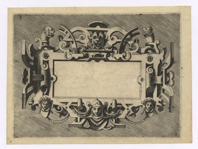 ITALIAN Plate no. 8 from a set of Thirteen Scrollwork and Strapwork Ornaments (after VREDEMAN DE VRIES) ca. 1573 engravings; each ca. 184 x 135 mm (7 1/4 x 5 3/8 inches) Hollstein (Vredeman de Vries) 14–26 copies I WATERMARK shield with star PROVENANCE Charles Naudet, Paris (Lugt 1937) Musée d’art et d’industrie, Lyon (cf. Lugt 1699) LITERATURE Elizabeth Miller, 16th-Century Italian Ornament Prints in the Victoria and Albert Museum, London 1999, cat. no. 5