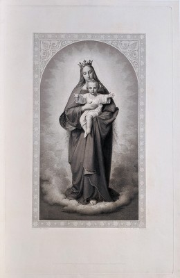 The Queen of Heaven (The Virgin and Child in the Clouds) – Die Himmelskönigin (after ERNST LUDWIG DEGER) 1839–40 etching and engraving (steel engraving) on wove paper; plate 593 x 242 mm (23 3/8 x 14 5/8 inches) Andresen (Handbuch) 6 first state (of two); Apell 1 first state (of two)